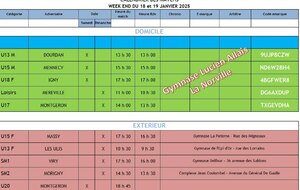 Calendrier des Matchs Week-end du 18 & 19 Janvier 2025