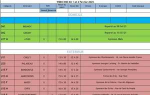 Calendrier des Matchs Week-end du 01 & 02 Février 2025