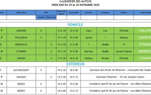 Matchs du Week end 29 &amp; 30 Novembre 2025