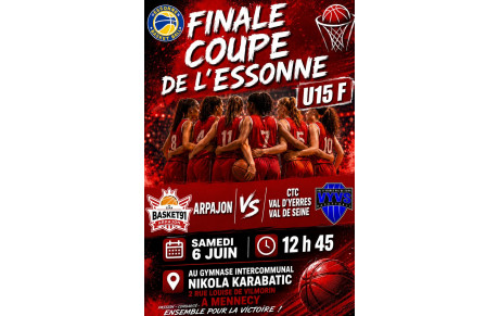 Finale coupe de l'Essonne U15F samedi 6 Juin à 12h45 à Mennecy